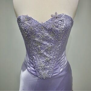Two pieces corset and skirt Lavender Strapless Dress with Floral Embellishments